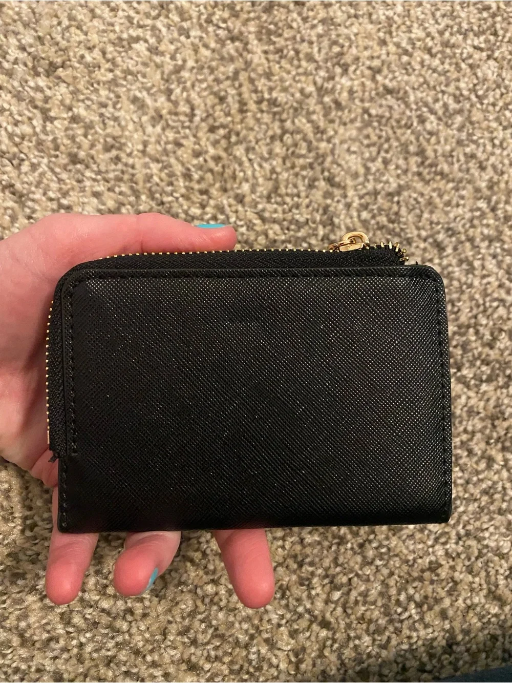 Mango Black Zip-Around Card & Key Holder with Gold Hardware